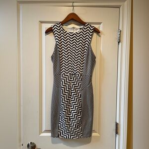 Black and Cream Nikibiki Chevron Midi Dress